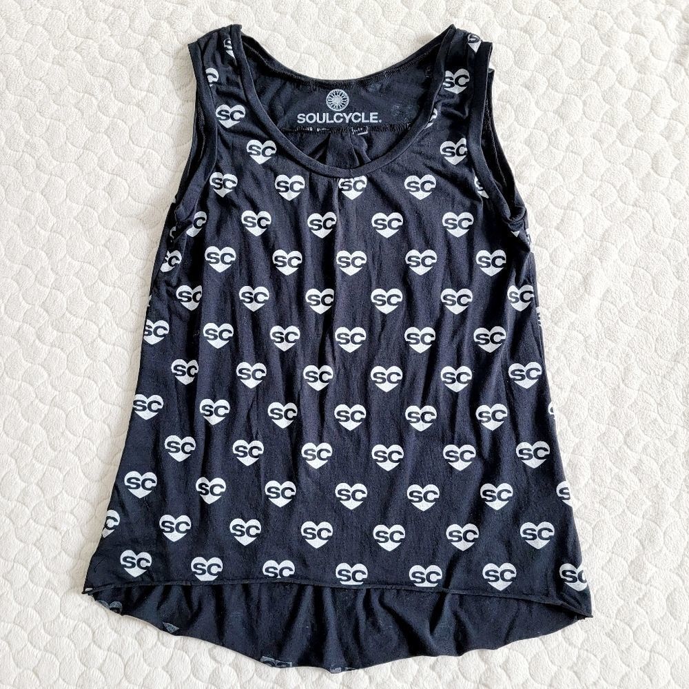 Soul Cycle tank top logo black white relaxed fit raw edge small shirt athletic